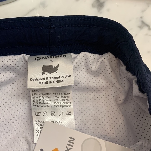 Mens small Naviskin shorts with liner navy drawstring wear workout or swimming - Picture 6 of 9